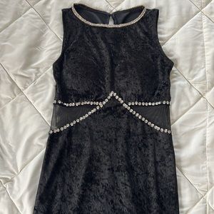 Vintage Rhinestone Embellished Sleeveless Tube Black Velvet Long Dress X- Small